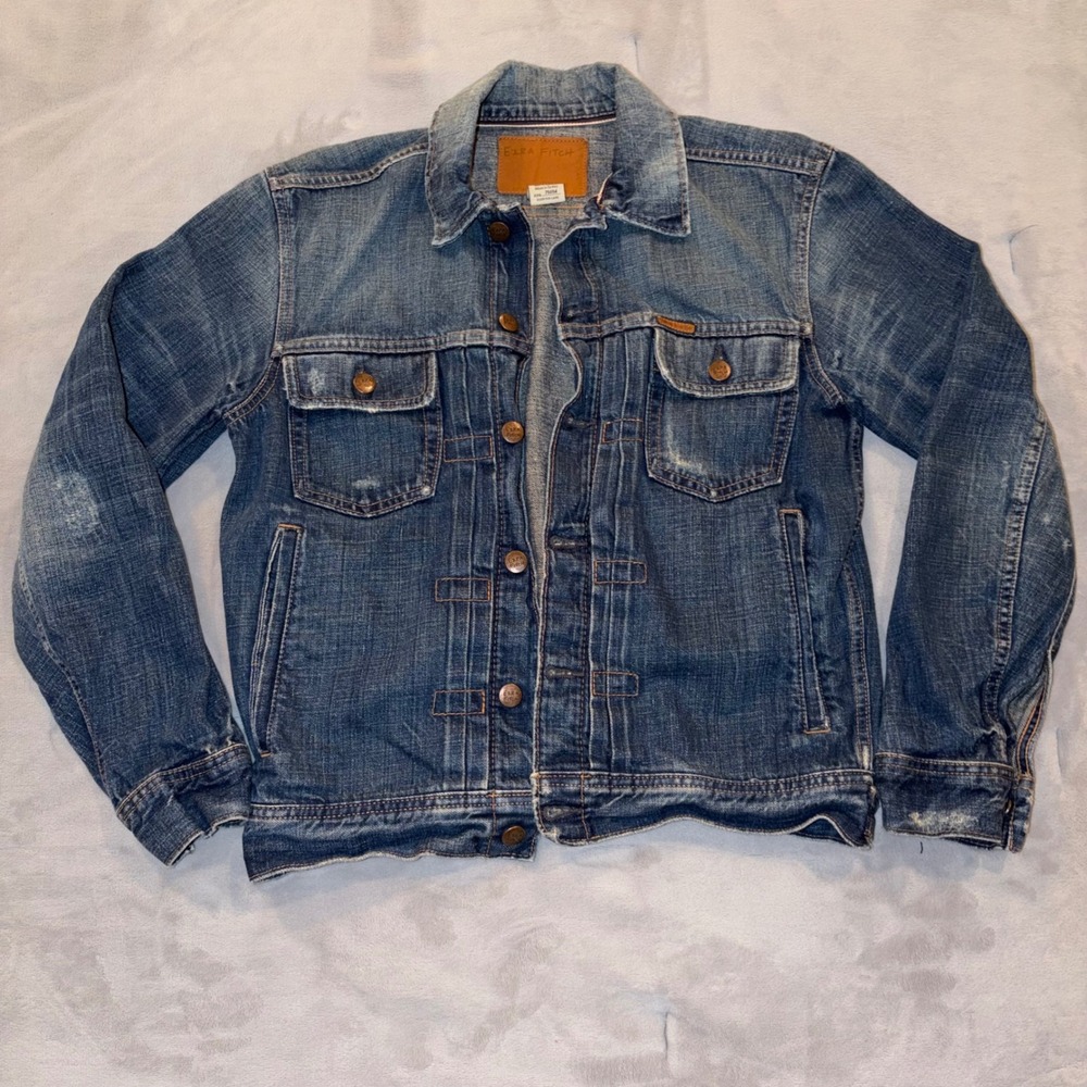 Ezra Fitch VTG Y2K 90's Mens Denim Trucker Jacket Blue Small Heavy Rugged